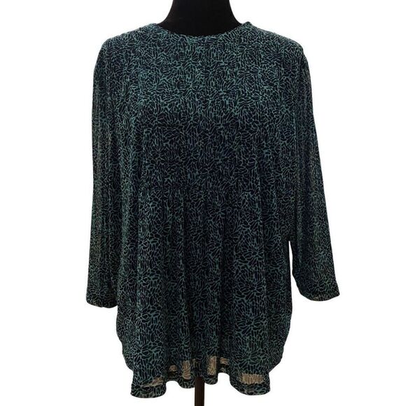 Liz Claiborne Aqua and Black 3/4 Sleeve Geometric Print Top Sz 3X - Picture 1 of 13